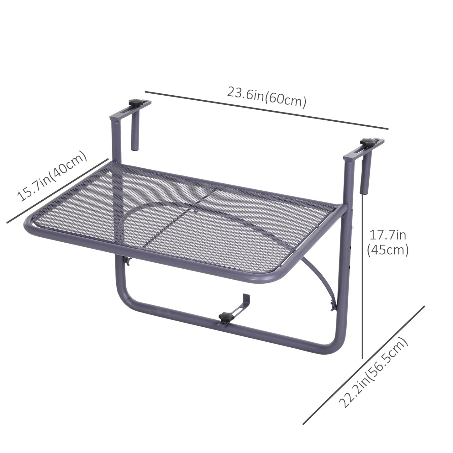 Outsunny Adjustable Balcony Hanging Rail Table Metal Mounting Mini Wall Desk Outdoor Flower Stand Serving Table, Gray |