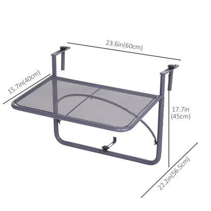 Outsunny Adjustable Balcony Hanging Rail Table Metal Mounting Mini Wall Desk Outdoor Flower Stand Serving Table, Gray |