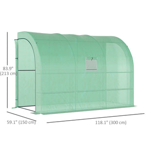 Lean-to greenhouse with 2 zippered doors, green