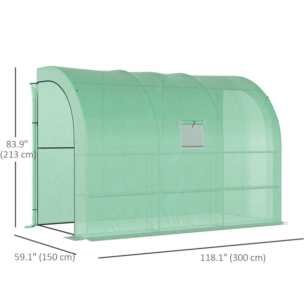 Lean-to greenhouse with 2 zippered doors, green