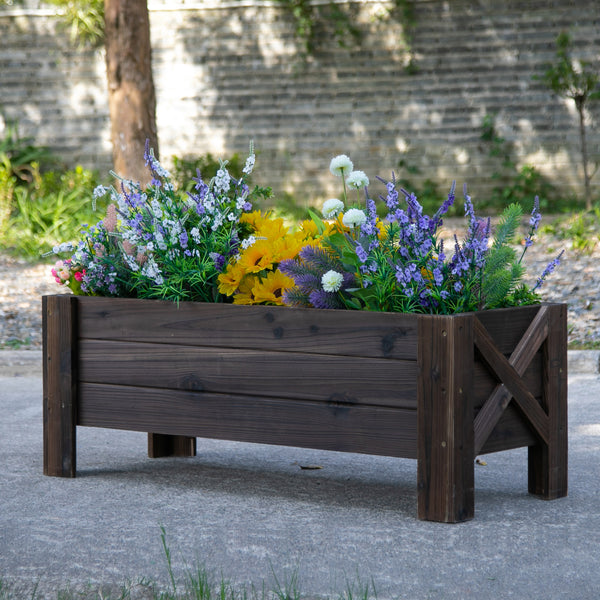 Raised planter, carbonized finish