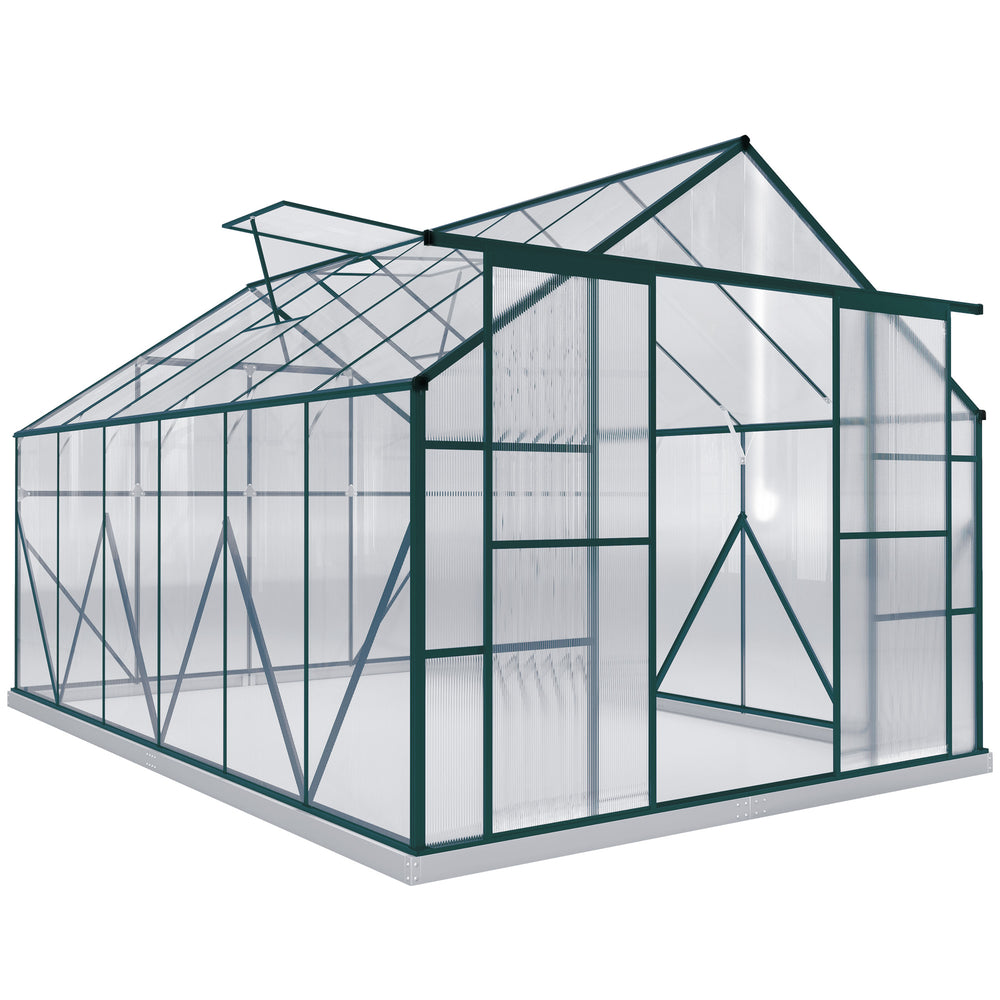 Aluminium and polycarbonate garden greenhouse with adjustable roof ventilation