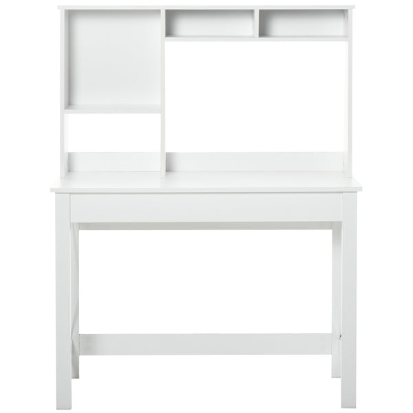 Computer desk with storage and open compartments, white