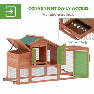 Poulailler mobile en bois avec enclos et plateau amovible pour 1 à 2 poules