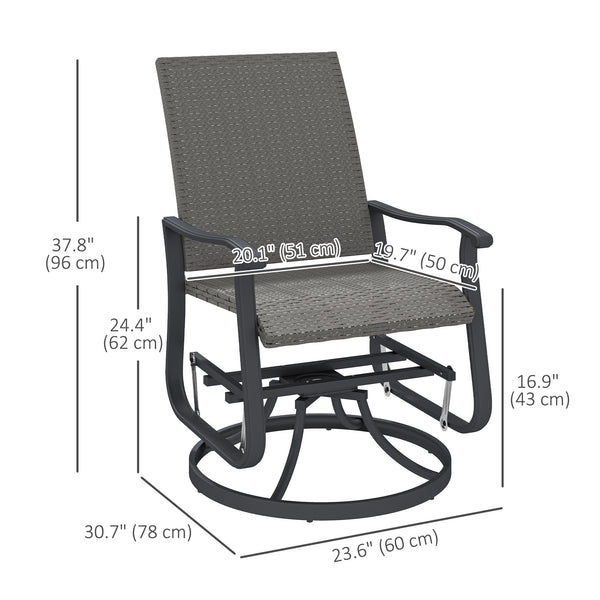 Rattan Patio Glider, Wicker Outdoor Glider Swivel Chair with Steel Frame, High Back for Backyard Porch, Grey