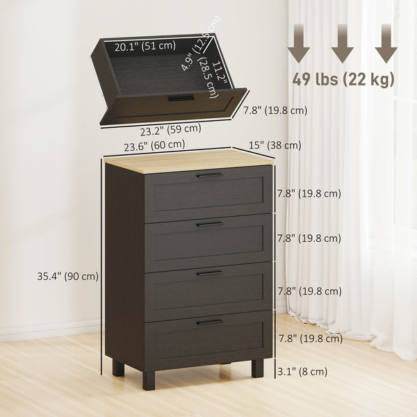 Chest of drawers with 4 drawers, solid wood legs, black.