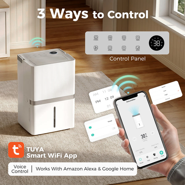 Déshumidificateur Wi-Fi 47 L/jour, jusqu’à 5 200 pi²