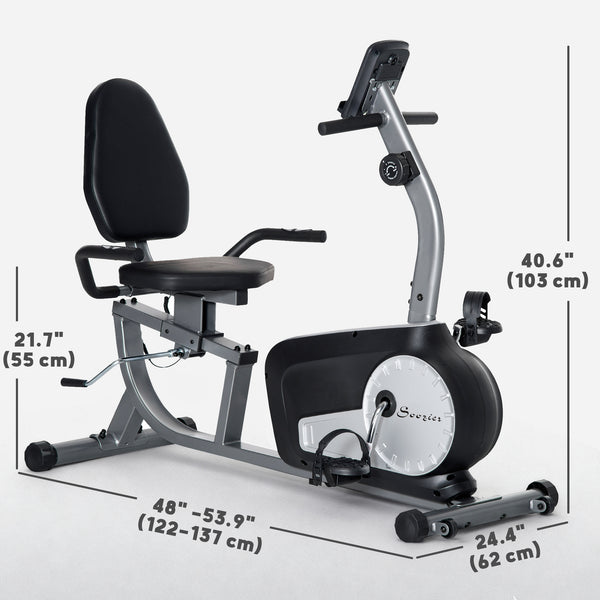 Stationary bike with 8 levels of magnetic resistance, LCD display, adjustable seat and backrest
