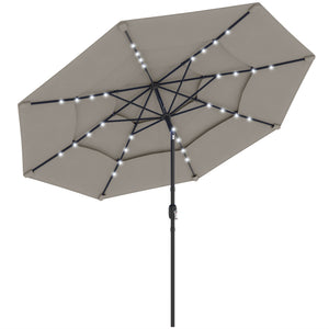 2.83m Patio Umbrella with Solar LED Lights, Cover, 3-Tier with Tilt and Crank, Grey