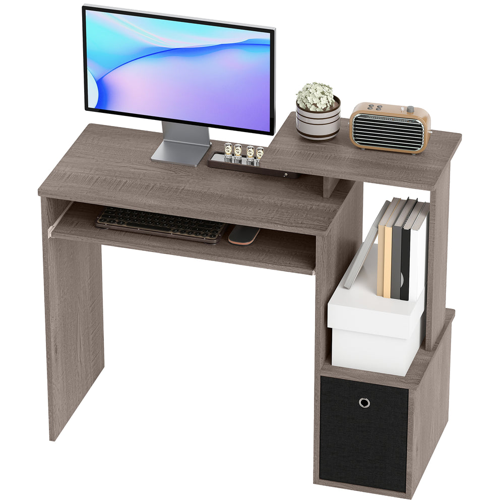 Bureau d'ordinateur avec plateau coulissant pour clavier, tiroir de rangement, gris