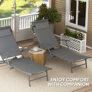 Lot de 2 chaises longues pliantes avec coussin, pour terrasse, jardin, plage, gris
