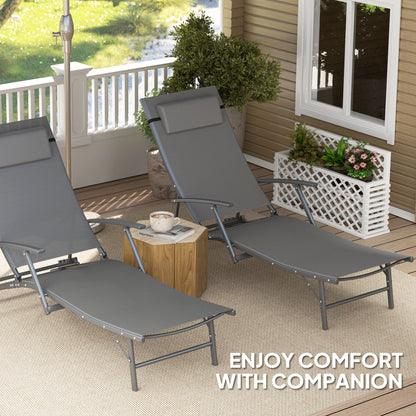 Outsunny Set of 2 Folding Sun Loungers with Cushion for Patio, Garden, Beach, Grey