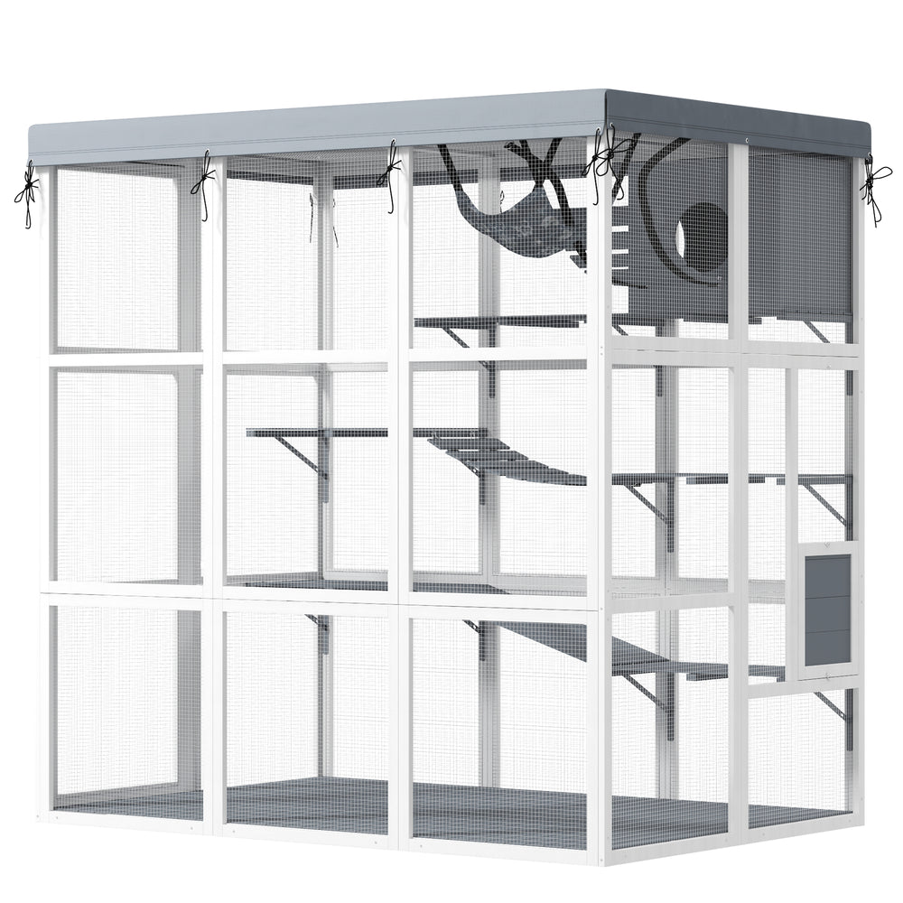 Enclos pour chats avec bâche résistante aux intempéries