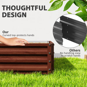 Raised planter in galvanized steel, dark brown wood effect