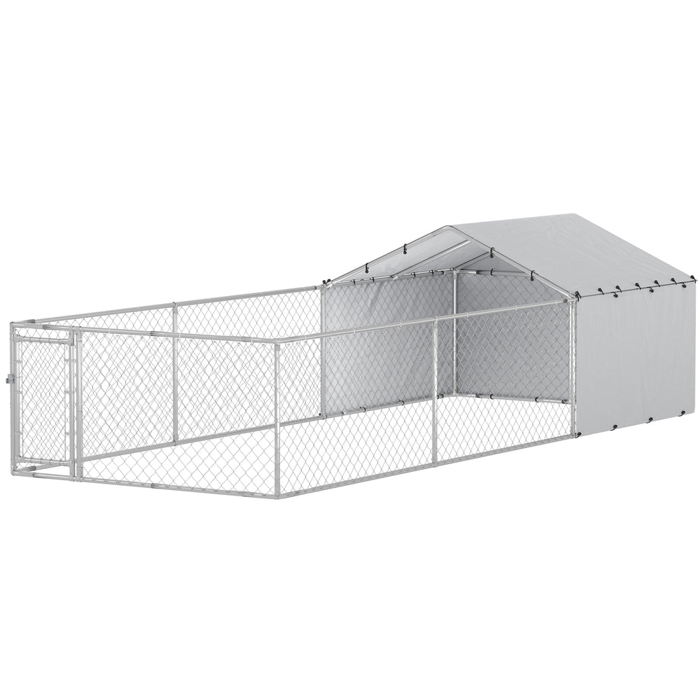 PawHut Galvanized Steel Dog Kennel Outdoor with Waterproof &amp; UV-Resistant Cover for Large Dogs, 19.7' x 7.5' x 4.9' |