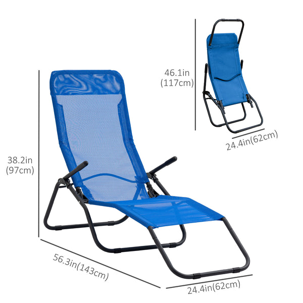 Chaise longue pliable avec tissu en maille respirante, bleu