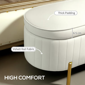 Banc de chambre rembourré capitonné avec pieds en métal, blanc crème