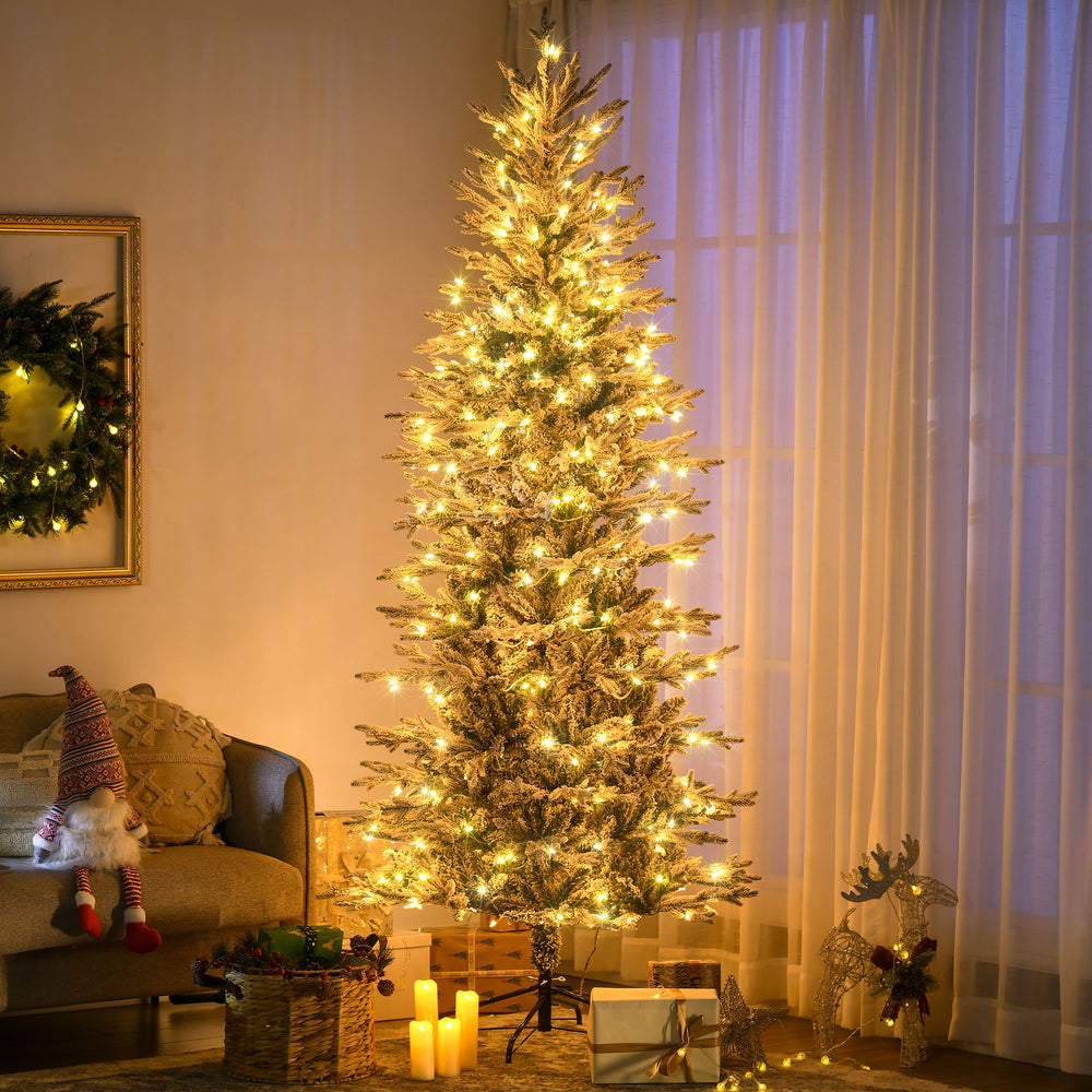 Sapin de Noël artificiel givré pré-éclairé de 7 pieds avec lumières claires blanc chaud