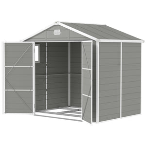 Abri de jardin en plastique avec porte à loquet, aérations, toit incliné, gris clair
