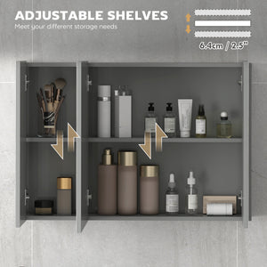 Armoire à pharmacie murale 35" x 24", avec miroir, 3 portes et étagères réglables, gris