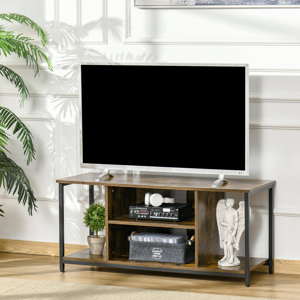 Meuble pour téléviseurs jusqu'à 55 pouces avec étagères de rangement ouvertes, brun rustique