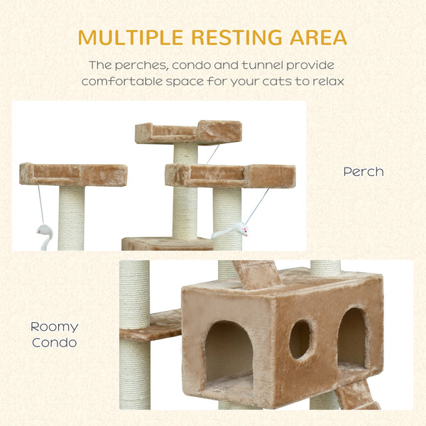 79" Cat Tree with Kitten Scratching Post, Activity Center and Toys, Beige