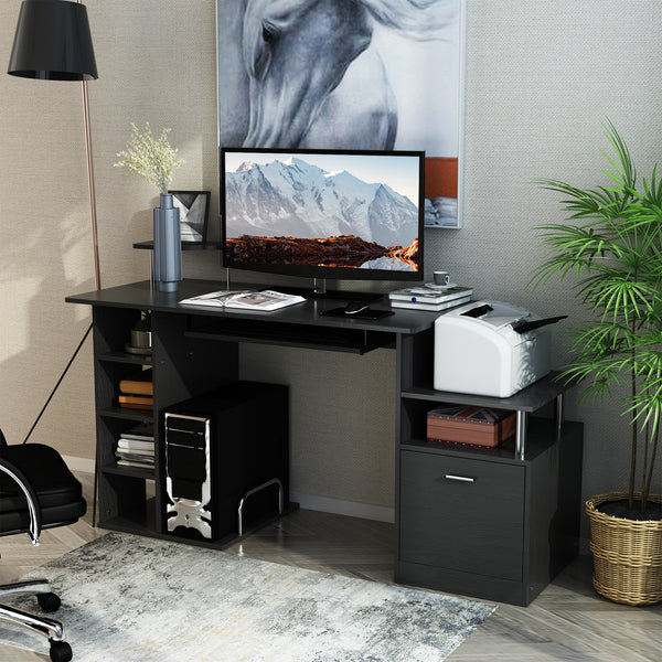 Bureau d'ordinateur en bois pour ordinateur portable avec étagère de rangement et tiroir, noir