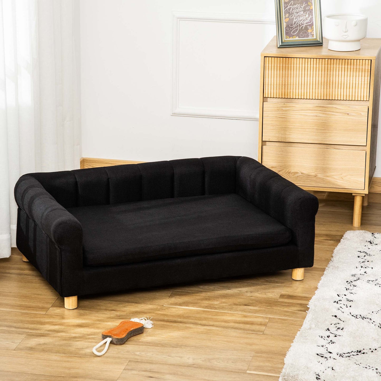 Canapé moderne pour animaux de compagnie de taille moyenne ou grande, avec coussin d'assise amovible, noir