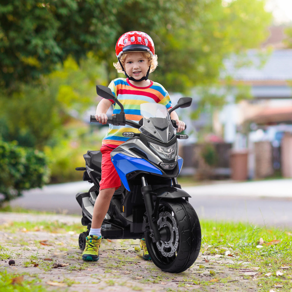 Honda 12V Motorcycle with Headlights and Training Wheels, Blue