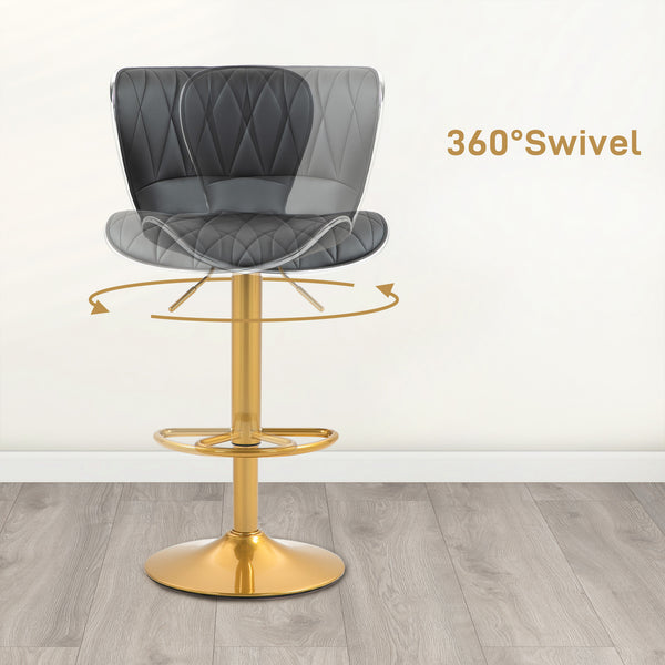 Set of 2 bar stools with PU leather upholstery, black