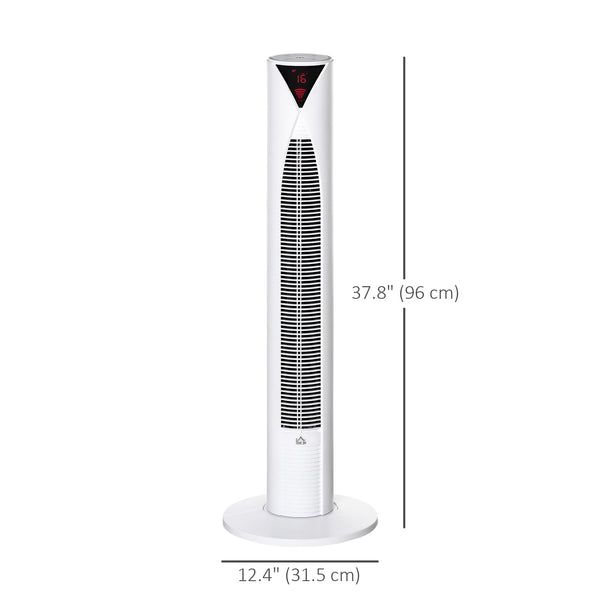 Ventilateur tour autonome avec 3 vitesses, minuterie 12 h, oscillant, panneau de capteur LED, télécommande, blanc