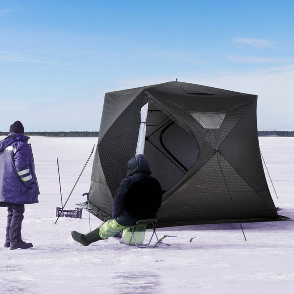 4-Person Insulated Ice Fishing Tent, Portable Ice Fishing Shelter with Ventilation Windows, Carry Bag, Two Doors and Anchors for Low-Temp -22℉