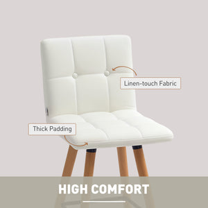 Lot de 2 tabourets de bar rembourrés, pieds en bois massif, blanc