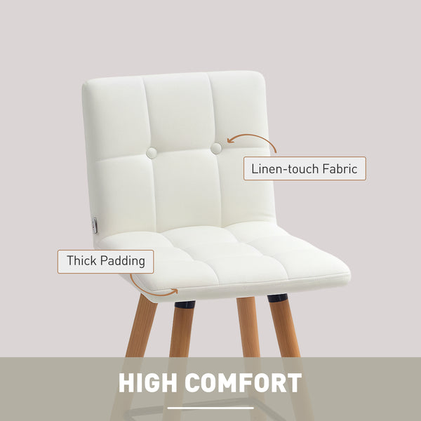 Lot de 2 tabourets de bar rembourrés, pieds en bois massif, blanc