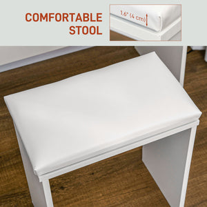 Coiffeuse avec tabouret, miroir à éclairage LED et tiroirs, blanc