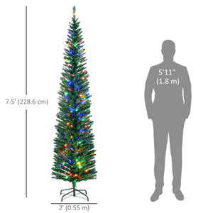Sapin de Noël artificiel mince de 7,5 pieds avec lumières LED colorées