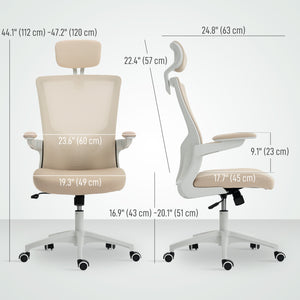 Ergonomic office chair with lumbar support and headrest, beige