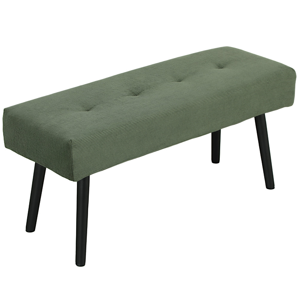 Banc ottoman rembourré en velours côtelé avec pieds en acier, vert
