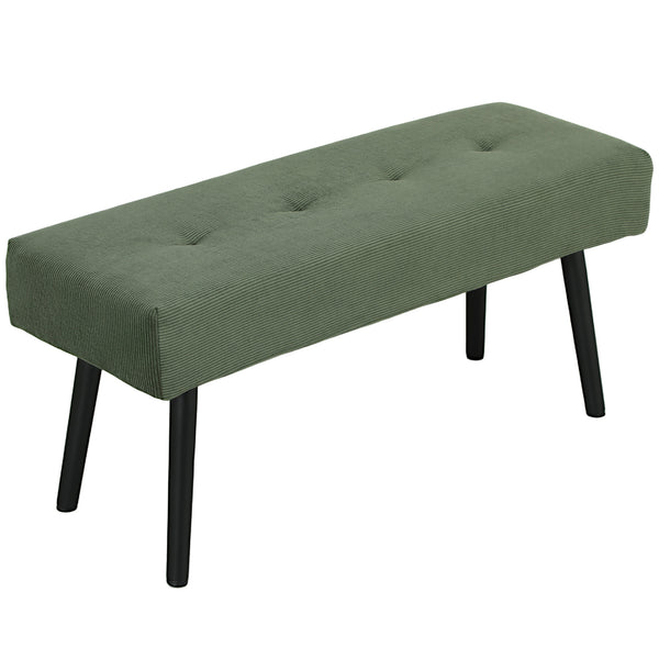 Banc ottoman rembourré en velours côtelé avec pieds en acier, vert