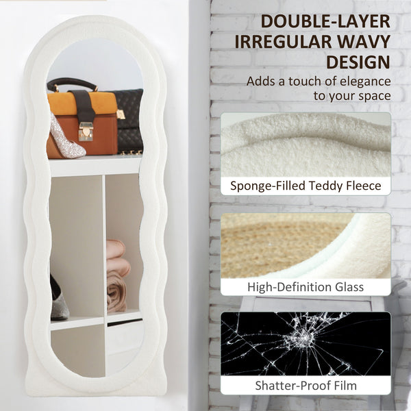 Miroir sur pied pleine longueur avec cadre et plateau arqué, blanc
