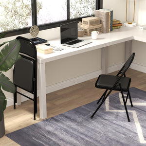 Set of 2 folding metal chairs with faux leather upholstery, black