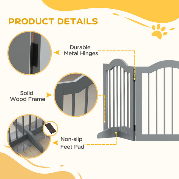 24" Freestanding Pet Gate For Dogs with 2 Support Feet, Light Grey