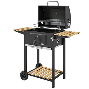 Barbecue au charbon de bois sur roulettes avec bac à charbon réglable, grande surface de cuisson, 3 étagères et thermomètre