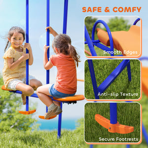 4 in 1 Metal Swing Set with Double Swings, Glider, Slide, Ladder for Backyard, Outdoor, Playground, Multicoloured