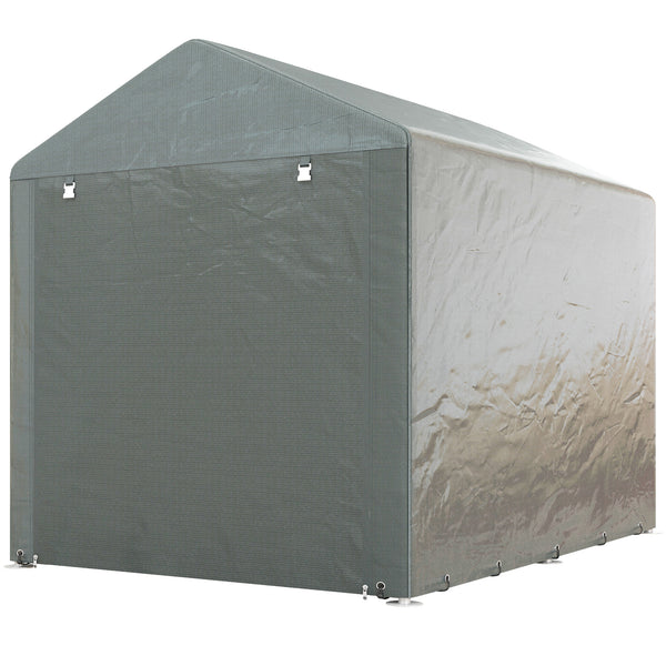 Abri portable avec structure en acier galvanisé et grande porte, gris clair