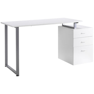 Computer desk with reversible multi-use filing drawers, white