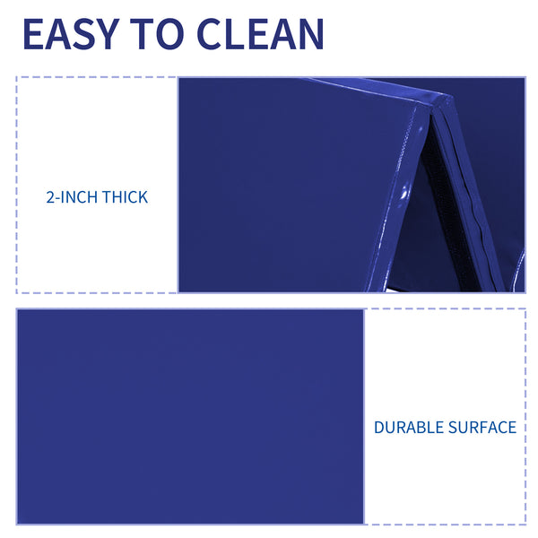 Tapis de gymnastique pliable 4'x6'x2'', avec poignées de transport, bleu