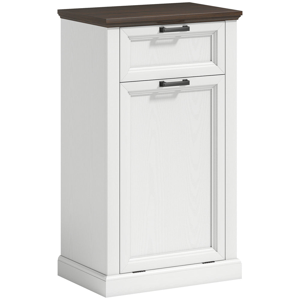 Meuble poubelle de 38 litres avec tiroir, style ferme, effet bois blanc