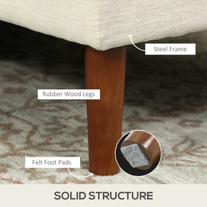 Modern corner sofa with right chaise longue, 3 seater upholstered sofa with wooden legs, cream white