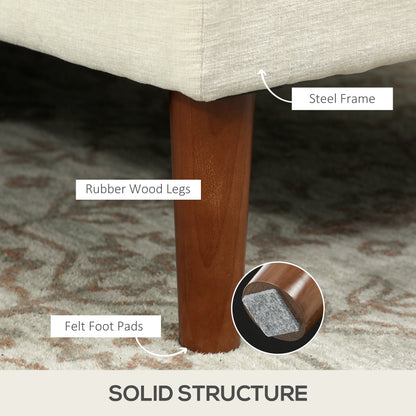 Canapé d'angle moderne avec méridienne droite, canapé 3 places capitonné avec pieds en bois, blanc crème